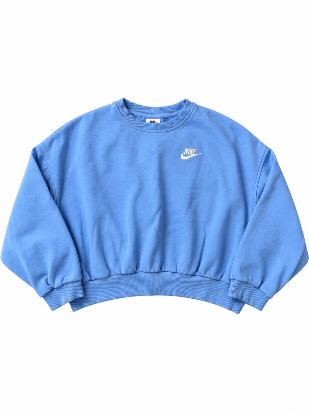 Nike Girls Youth M Blue Cropped Crewneck Sweatshirt Embroidered Logo